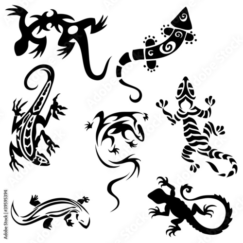Fotomural Tattoos lizards (collection) seven silhouettes
