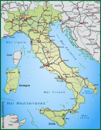 Autobahnkarte von Italien in gruen Stock-Vektorgrafik | Adobe Stock
