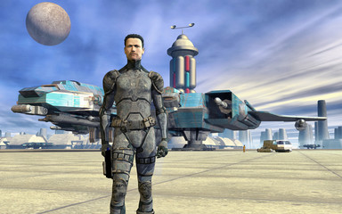 Wall Mural - spaceport and space pilot