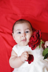 Poster - Cute girl with red rose