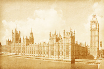 vintage background with Houses of Parliament  in London, UK .