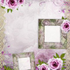 Wall Mural - beautiful wedding background with frames and roses