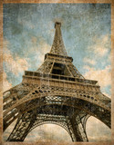 Fototapeta Paryż - vintage toned postcard of Eiffel tower in Paris
