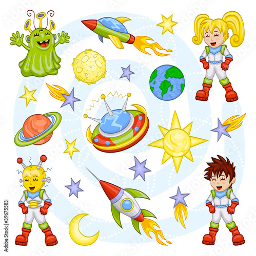 Naklejka na szybę Cartoon outer space set