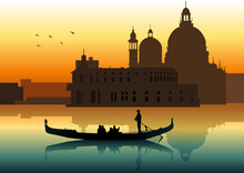 Silhouette Illustration Of People On Gondola In Venice