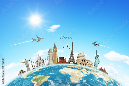 Naklejka dekoracyjna Travel the world monuments concept 2