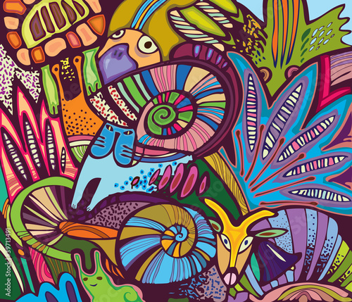 funny illustration of the plant of elements and the animal world - 39713491