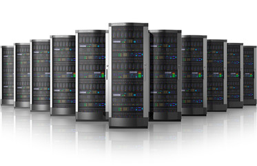 Poster - Row of network servers in data center