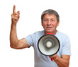 © Andrew Mayovskyy - Man with megaphone saying about something important. Isolated on