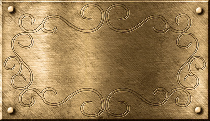 Wall Mural - grunge brass plate with floral pattern