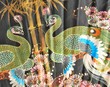 Detail: Asiatischer Wandfächer mit Pfau-Motiv