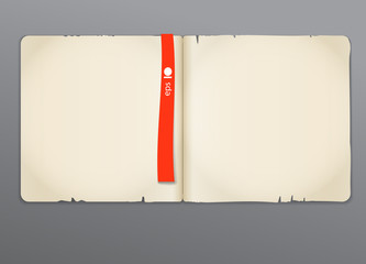 Poster - Old opened book with red bookmark background