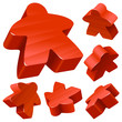 Red wooden Meeple vector set. Symbol of board games.