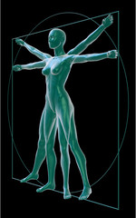 Wall Mural - Vitruvian woman on black