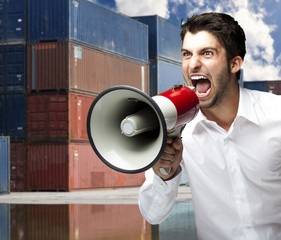 Wall Mural - man shouting with megaphone