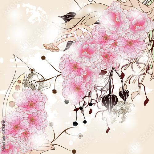 Naklejka na szybę floral background with cherry blossom branch