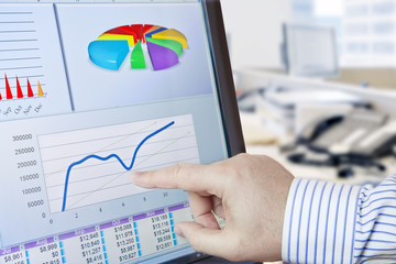 Analyzing  financial data and charts on computer screen