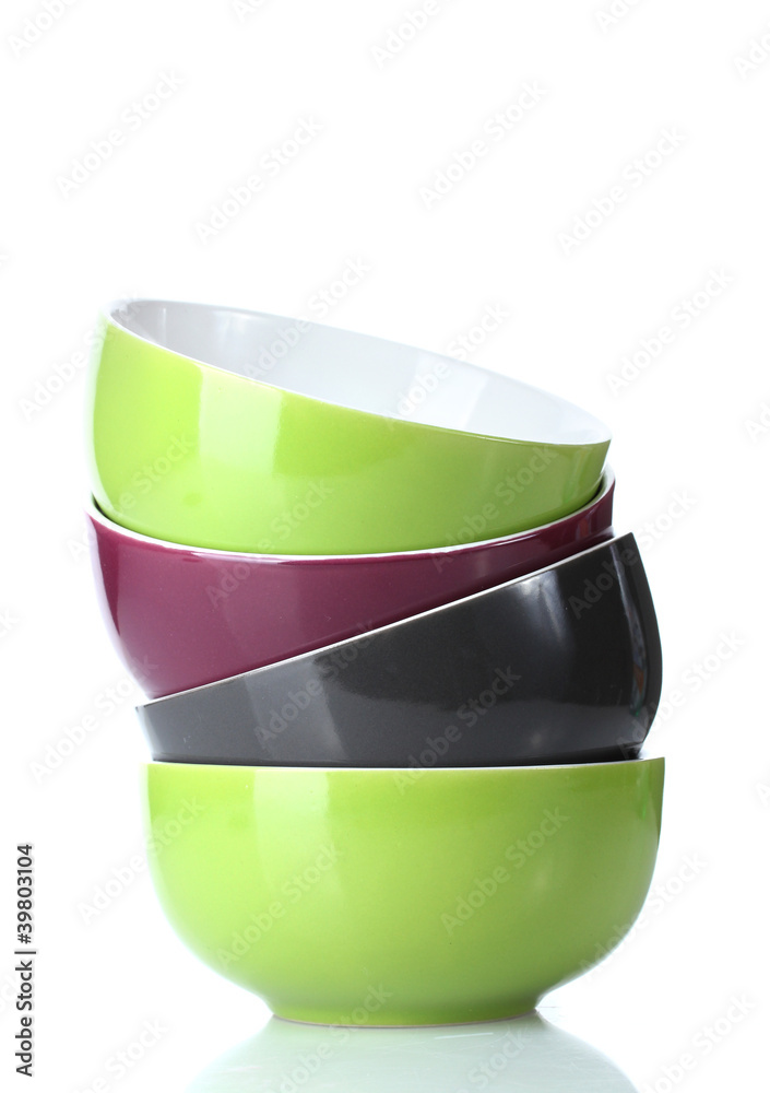 bright empty bowls isolated on white