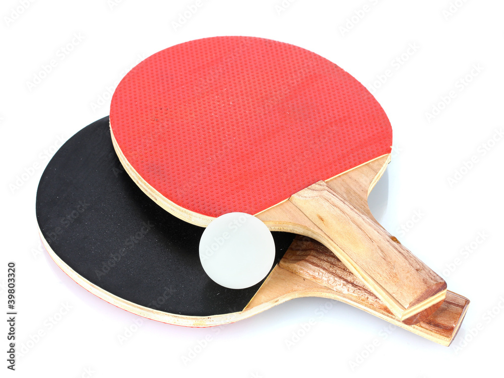 ping-pong rackets and ball, isolated on white