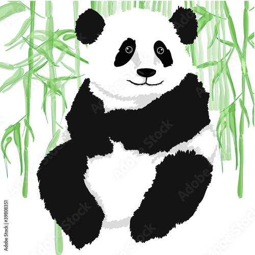 Naklejka - mata magnetyczna na lodówkę Panda with bamboo plants,on white background.