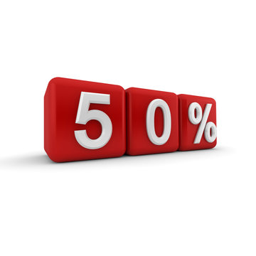 3D red blocks with fifty percent text