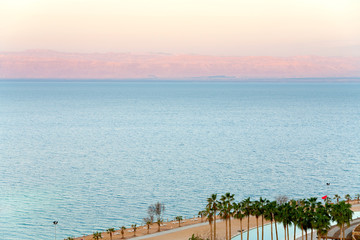 Sticker - early pink sunrise on Dead Sea coast