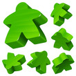 Green wooden Meeple vector set isolated on white