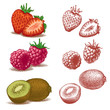 Strawberry, raspberry, kiwi