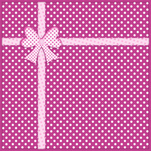 Gift Bow And Ribbon On Purple Polka Dot Background
