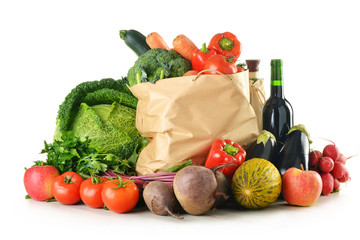 Wall Mural - Groceries and shopping bag isolated on white