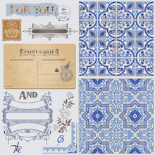 Scrapbook Design Elements - Vintage Postcard With Seamless Victo