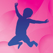 Vector jumping child silhouette against an abstract background