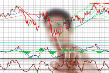 Businessman pushing finance graph for trade stock market.