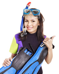 Girl wearing diving gear.