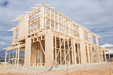 Wall Mural - New home construction framing.