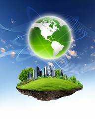 Wall Mural - green nature landscape with planet earth