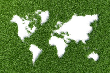 map of the world on grass isolated on green background