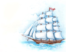 Watercolor Illustration Of Ship