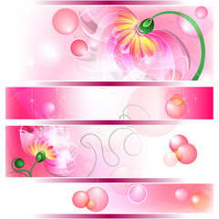 Wall Mural - Banner with pink fairy flowers