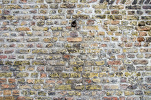 Background Of Retro Brick Wall Metal Rusty Ring