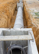 Concrete drainage tank on construction site