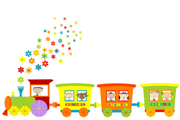 Wall Mural - Train with happy children