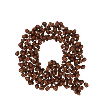 Letter Q .Alphabet from coffee beans. isolated on white.