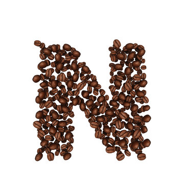 Letter N .Alphabet from coffee beans. isolated on white.
