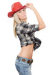 The beautiful girl in a cowboy's hat isolated