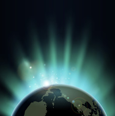 Wall Mural - sunburst over the world globe