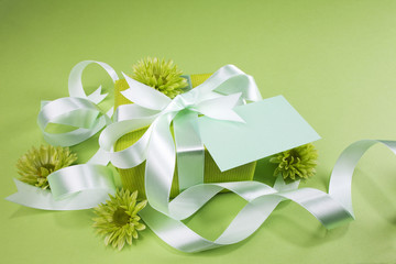 Gift box on green background