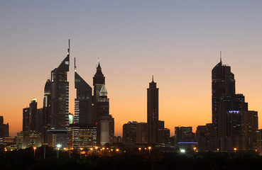 Fototapete - Skyscrapers in Dubai Sheikh Zayed Road at night