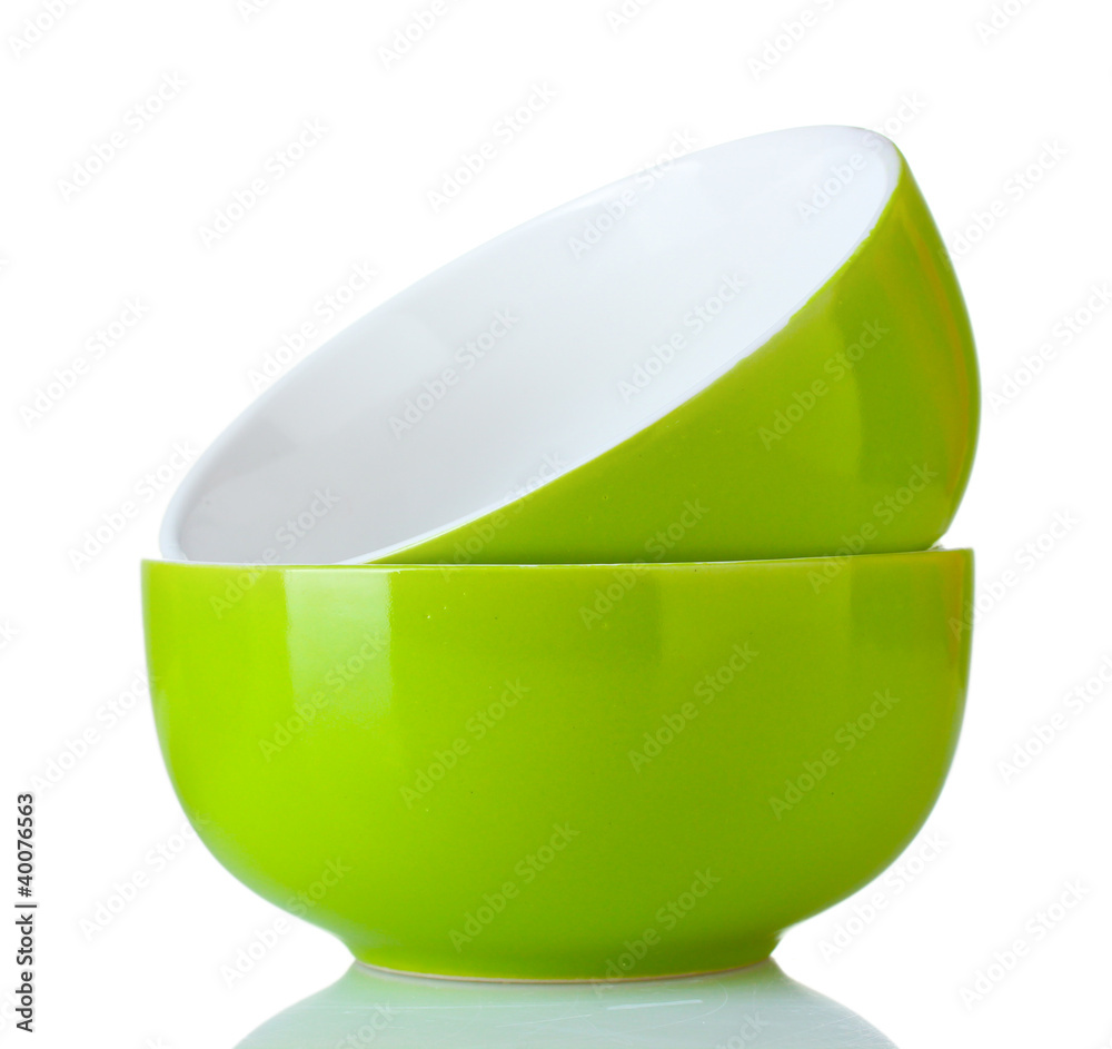 bright green empty bowls isolated on white