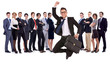 © Viorel Sima - business man holding briefcase jumping in front of his team